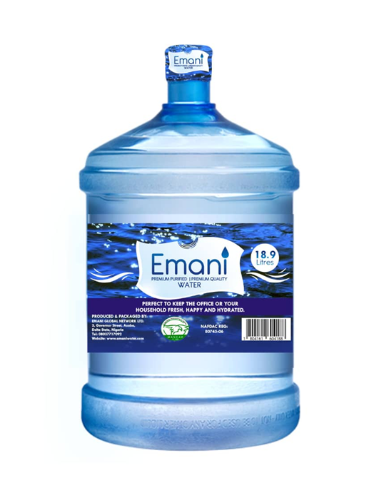 A bottle of Emani  Premium drinking water