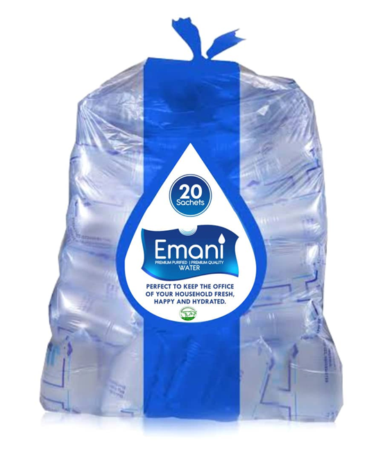 A bottle of Emani  Premium drinking water